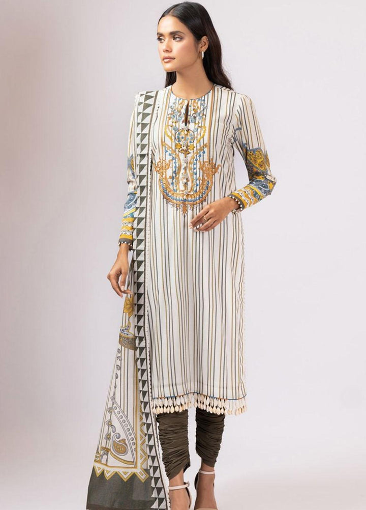 Al Karam Embroidered Lawn Suits Unstitched 3 Piece AK22S SS-10-22 Beige - Summer Collection