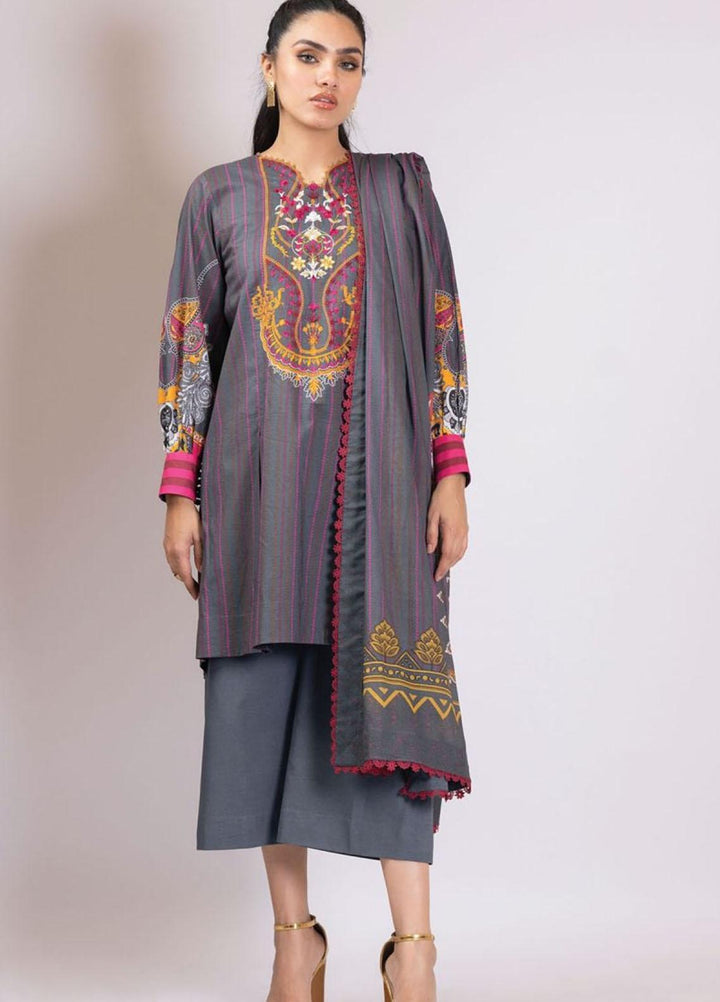Al Karam Embroidered Lawn Suits Unstitched 3 Piece AK22S SS-10-22 Grey - Summer Collection