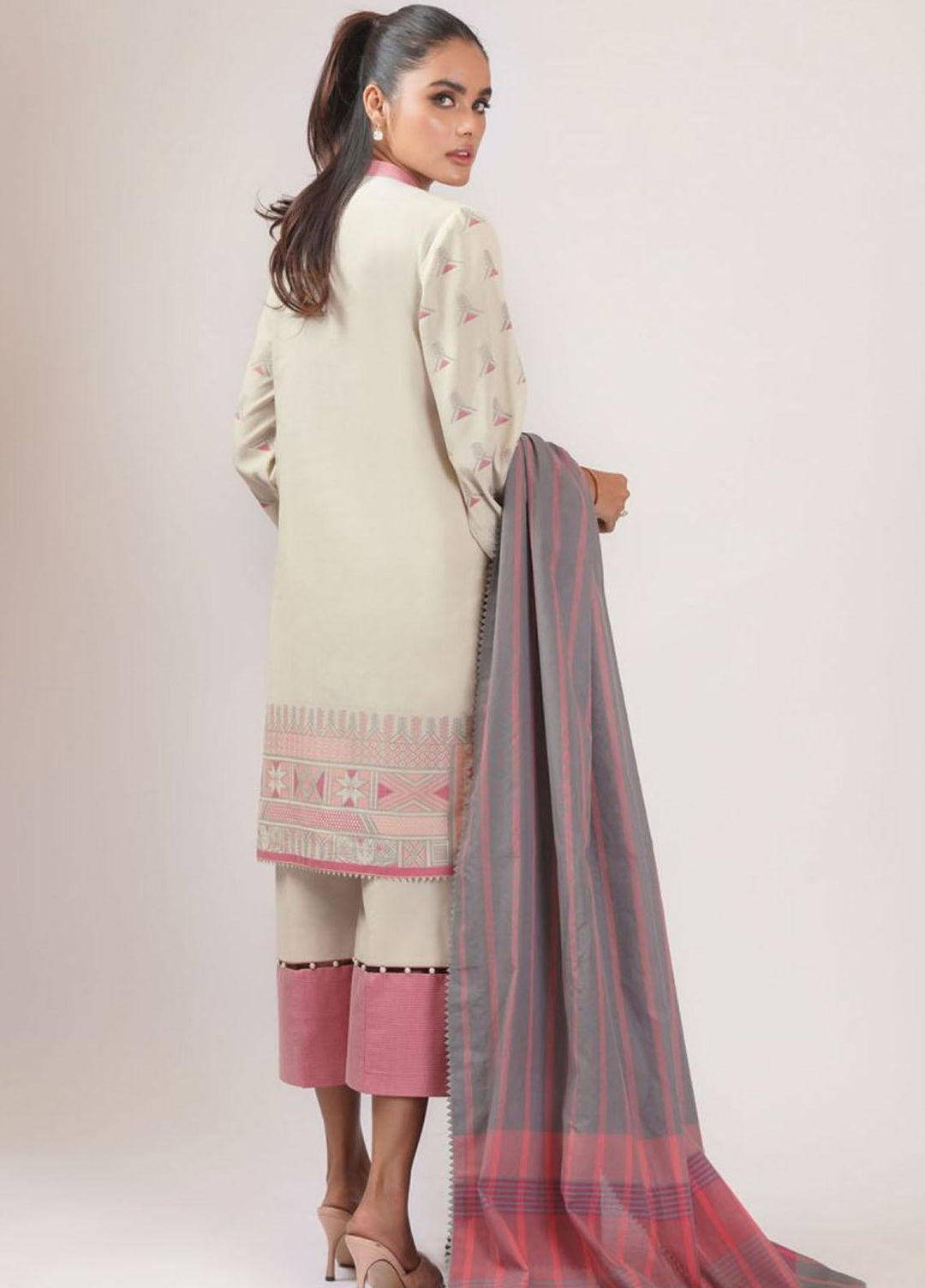 Al Karam Embroidered Jacquard Suits Unstitched 3 Piece AK22S SS-11-22 Beige - Summer Collection