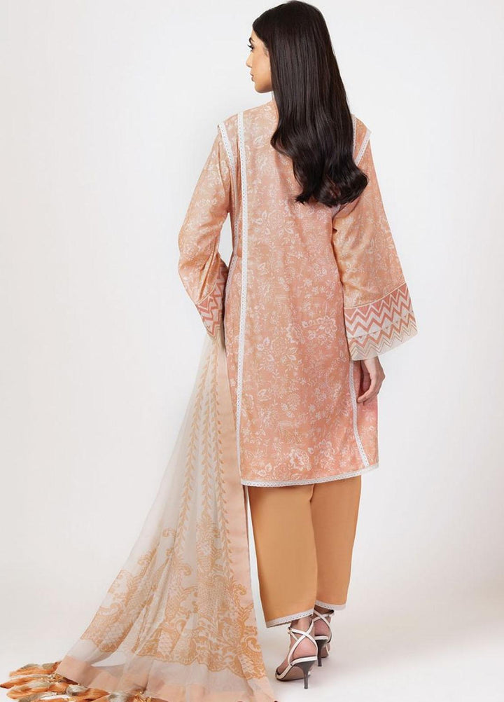 Al Karam Printed Lawn Suits Unstitched 3 Piece AK22S SS-11.1-22 Peach - Summer Collection