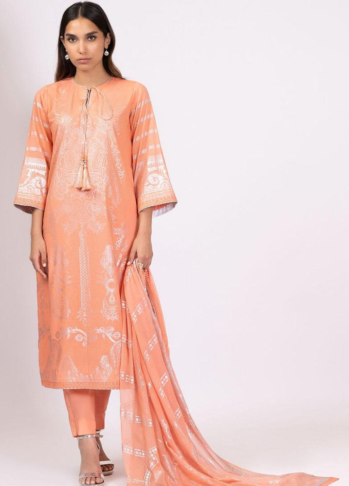 Al Karam Printed Lawn Suits Unstitched 3 Piece AK22S SS-13-22 Peach - Summer Collection
