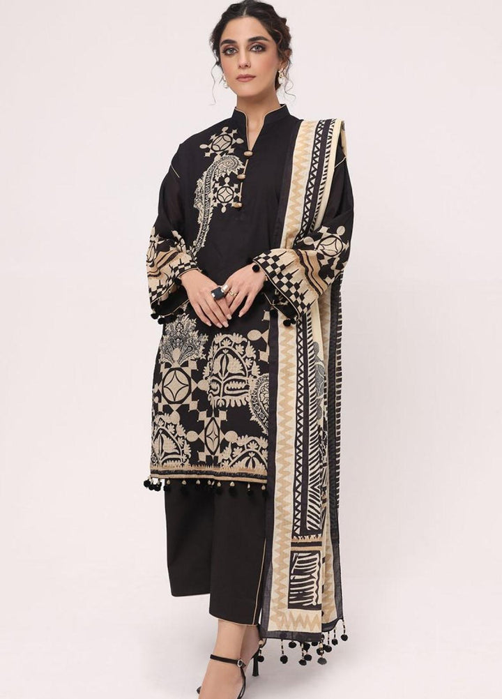 Al Karam Printed Lawn Suits Unstitched 3 Piece AK22S SS-14-22 Black - Summer Collection