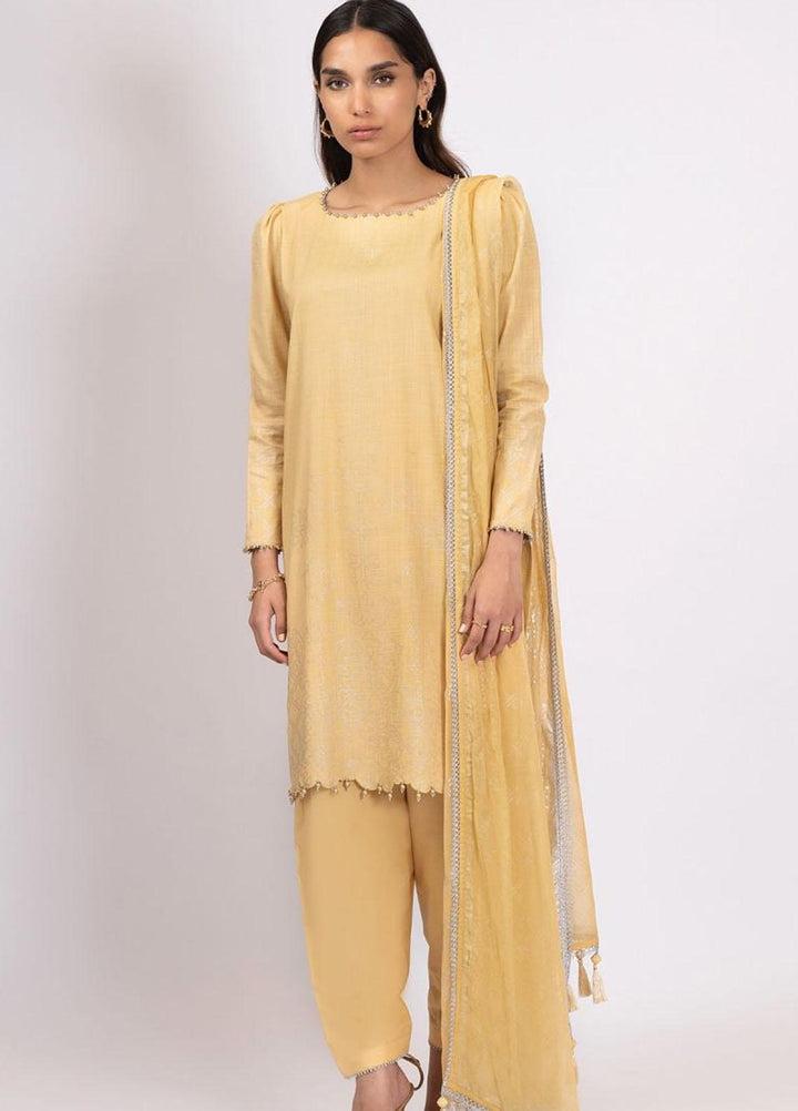 Al Karam Printed Lawn Suits Unstitched 3 Piece AK22S SS-14.1-22 Yellow - Summer Collection