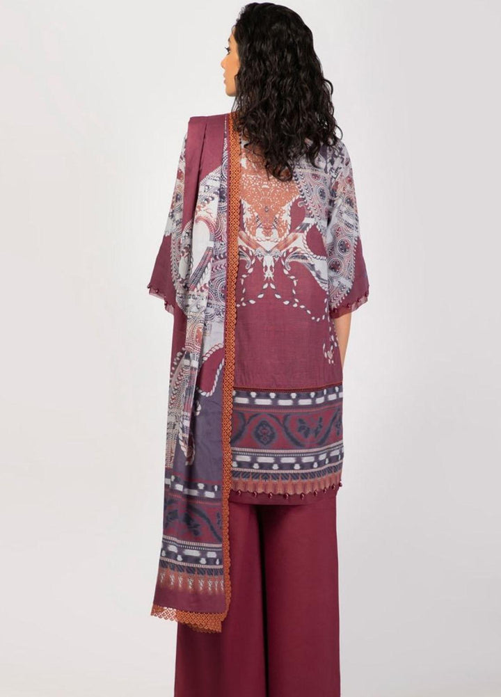 Al Karam Printed Lawn Suits Unstitched 3 Piece AK22S SS-15-22 Maroon - Summer Collection