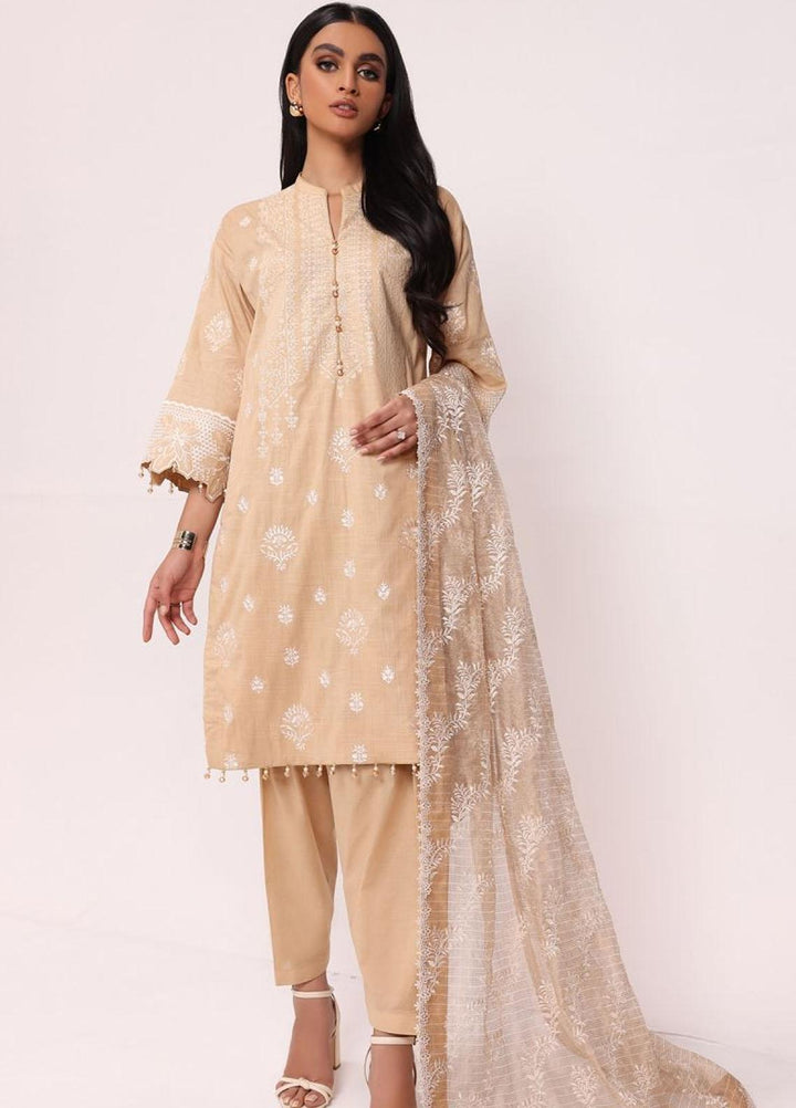 Al Karam Embroidered Slub Suits Unstitched 3 Piece AK22S SS-15.1-22 Beige - Summer Collection