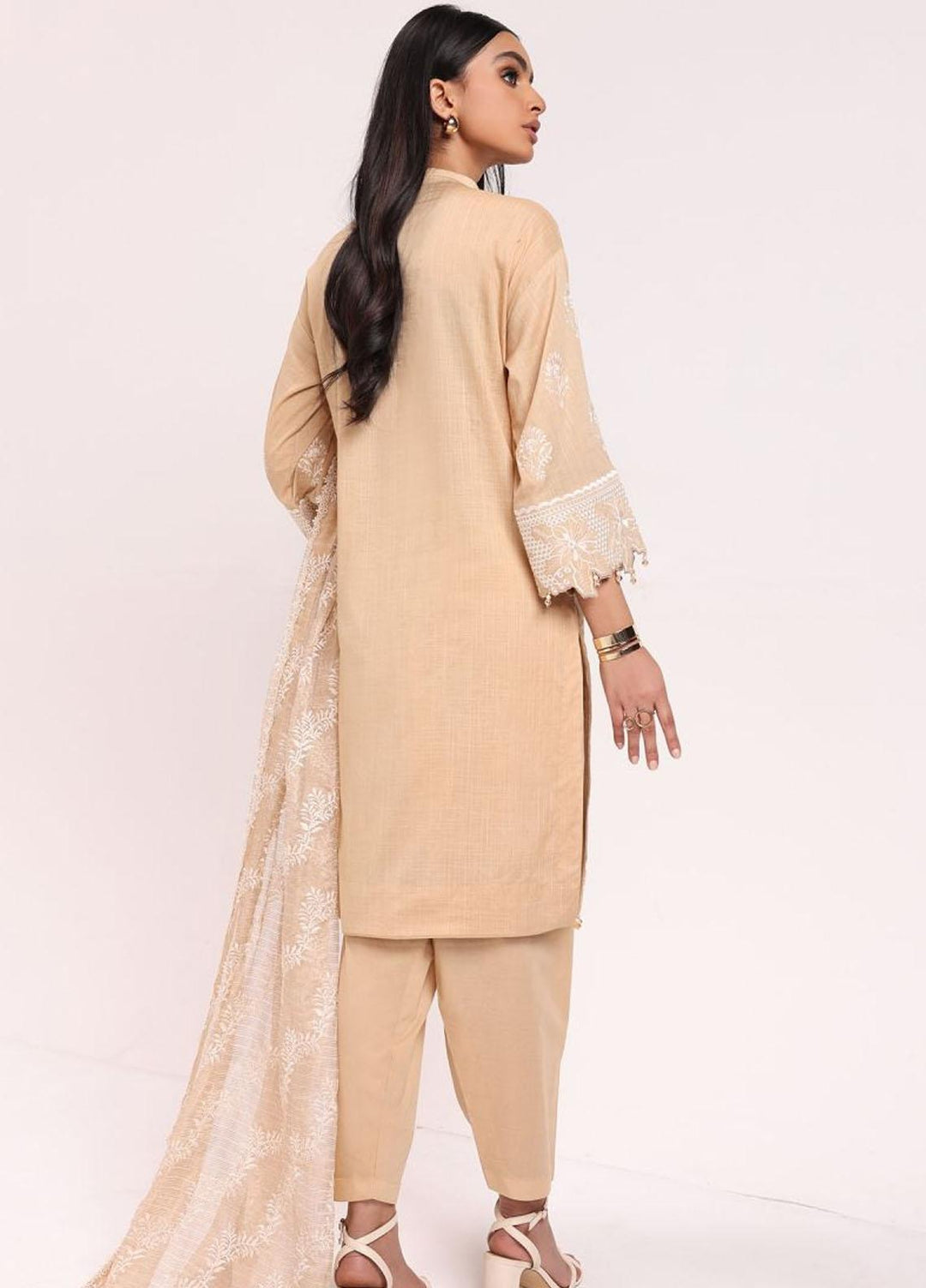 Al Karam Embroidered Slub Suits Unstitched 3 Piece AK22S SS-15.1-22 Beige - Summer Collection