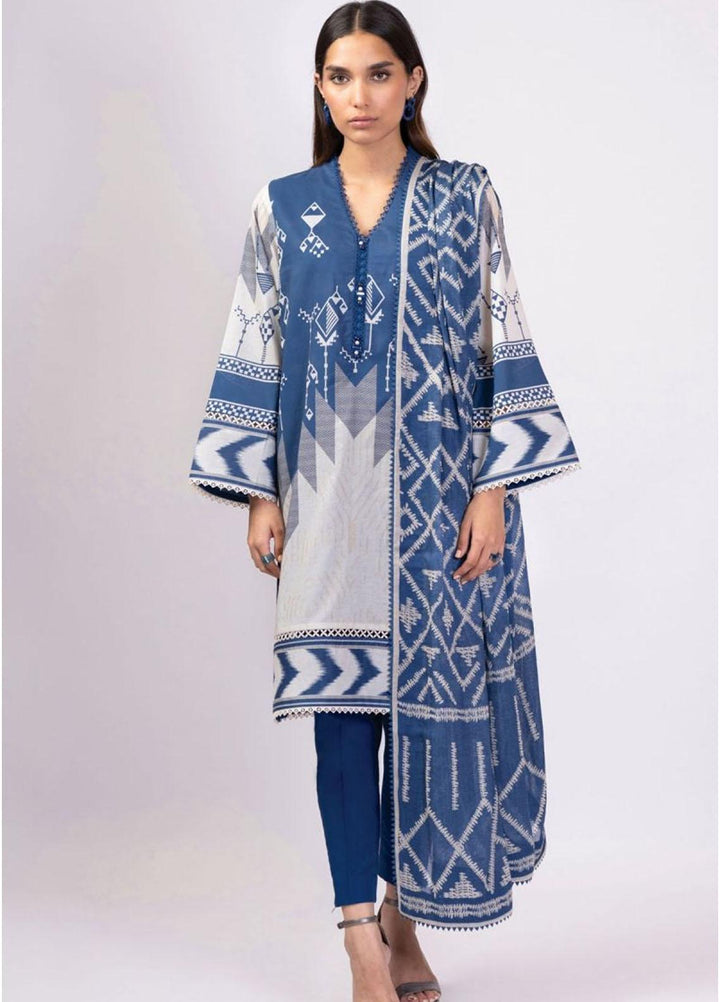 Al Karam Printed Lawn Suits Unstitched 3 Piece AK22S SS-16-22 Blue - Summer Collection