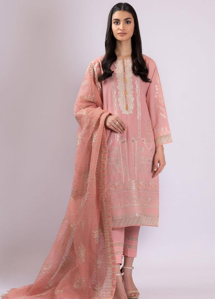 Al Karam Embroidered Slub Suits Unstitched 3 Piece AK22S SS-16.1-22 Pink - Summer Collection