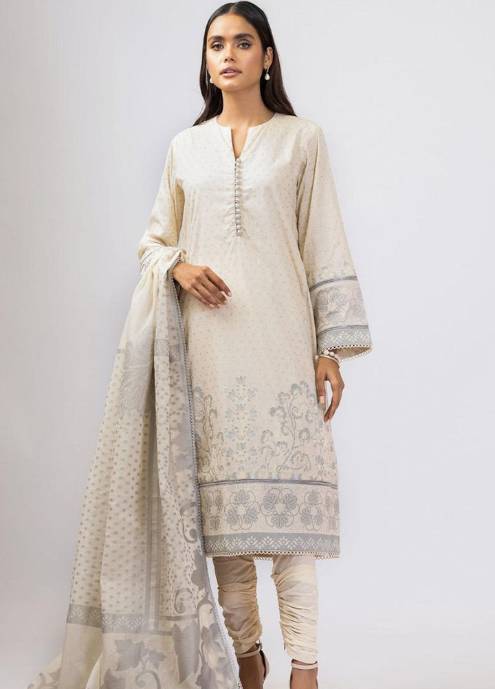 Al Karam Printed Lawn Suits Unstitched 3 Piece AK22S SS-17-22 Cream - Summer Collection