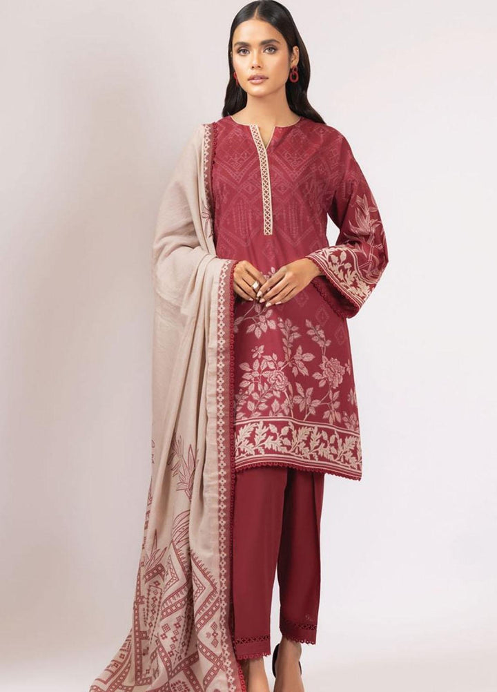 Al Karam Printed Lawn Suits Unstitched 3 Piece AK22S SS-18.1-22 Red - Summer Collection