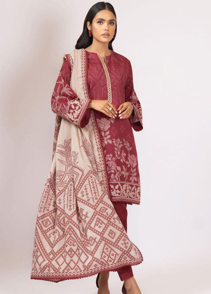 Al Karam Printed Lawn Suits Unstitched 3 Piece AK22S SS-18.1-22 Red - Summer Collection