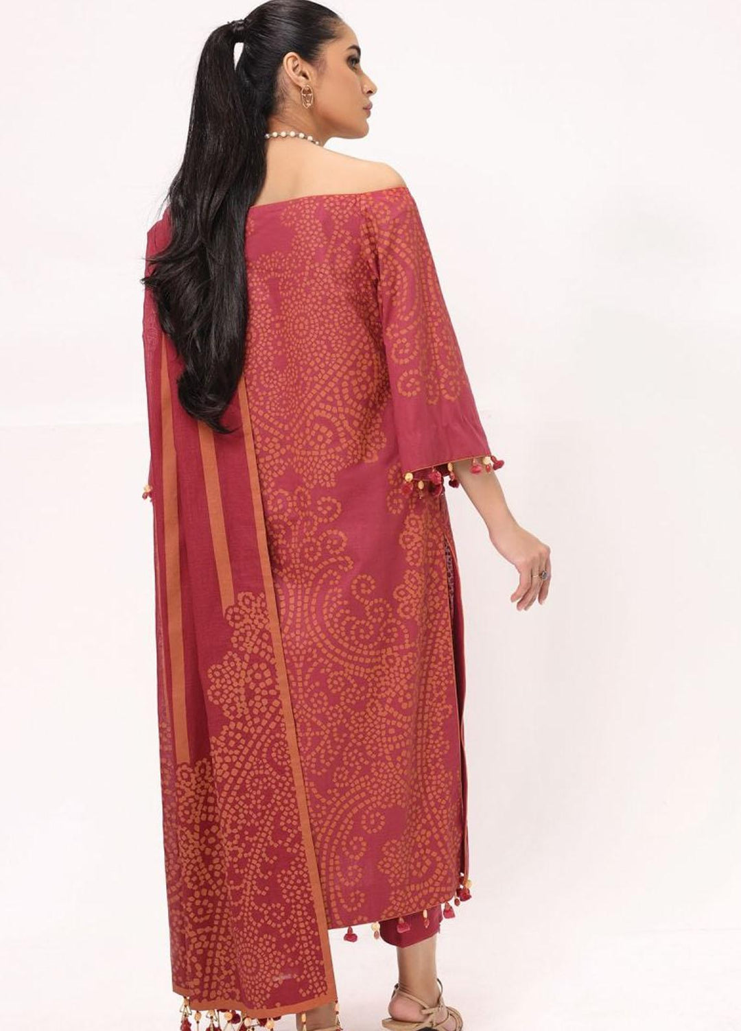 Al Karam Printed Lawn Suits Unstitched 3 Piece AK22S SS-19-22 Red - Summer Collection