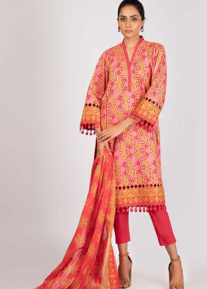 Al Karam Printed Lawn Suits Unstitched 3 Piece AK22S SS-2.1-22 Red - Summer Collection