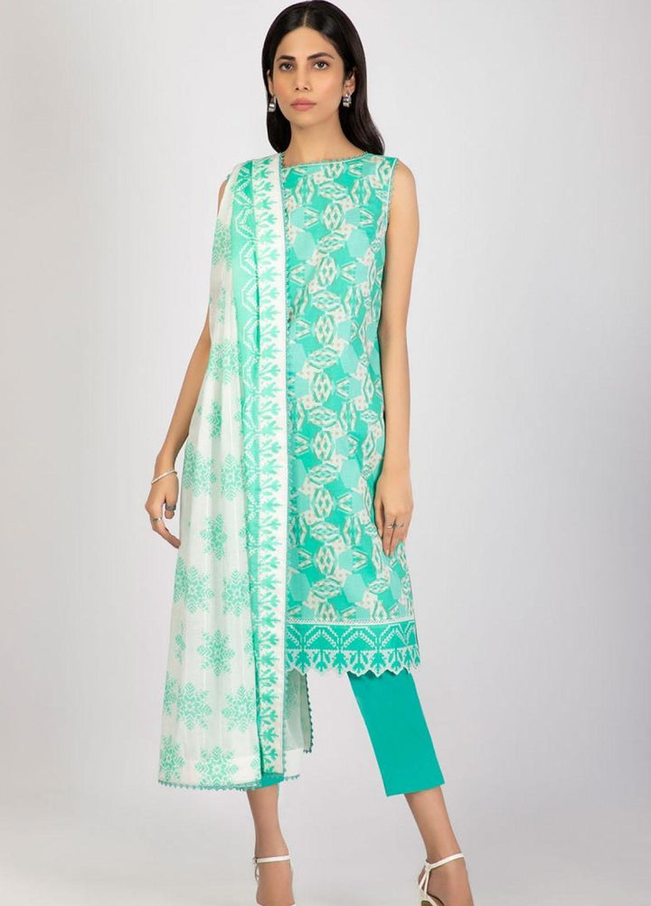 Al Karam Printed Lawn Suits Unstitched 3 Piece AK22S SS-2.1-22 Sea Green - Summer Collection