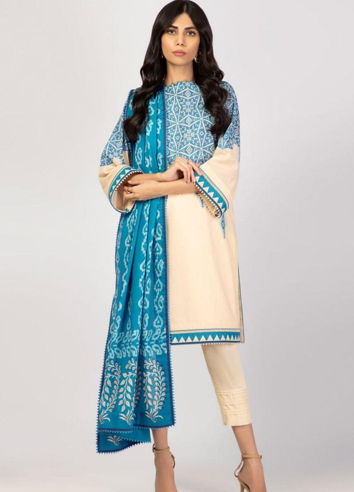 Al Karam Printed Lawn Suits Unstitched 3 Piece AK22S SS-20-22 Blue - Summer Collection