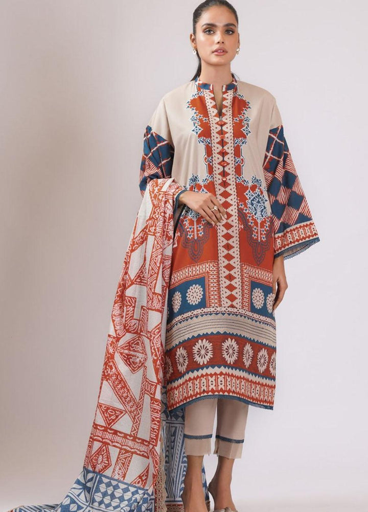 Al Karam Printed Lawn Suits Unstitched 3 Piece AK22S SS-21-22 Cream - Summer Collection