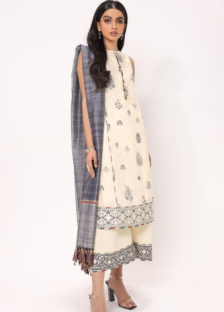 Al Karam Embroidered Lawn Suits Unstitched 3 Piece AK22S SS-21.1-22 Beige - Summer Collection