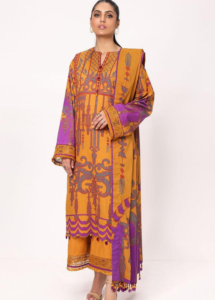 Al Karam Printed Lawn Suits Unstitched 3 Piece AK22S SS-22-22 Mustard - Summer Collection