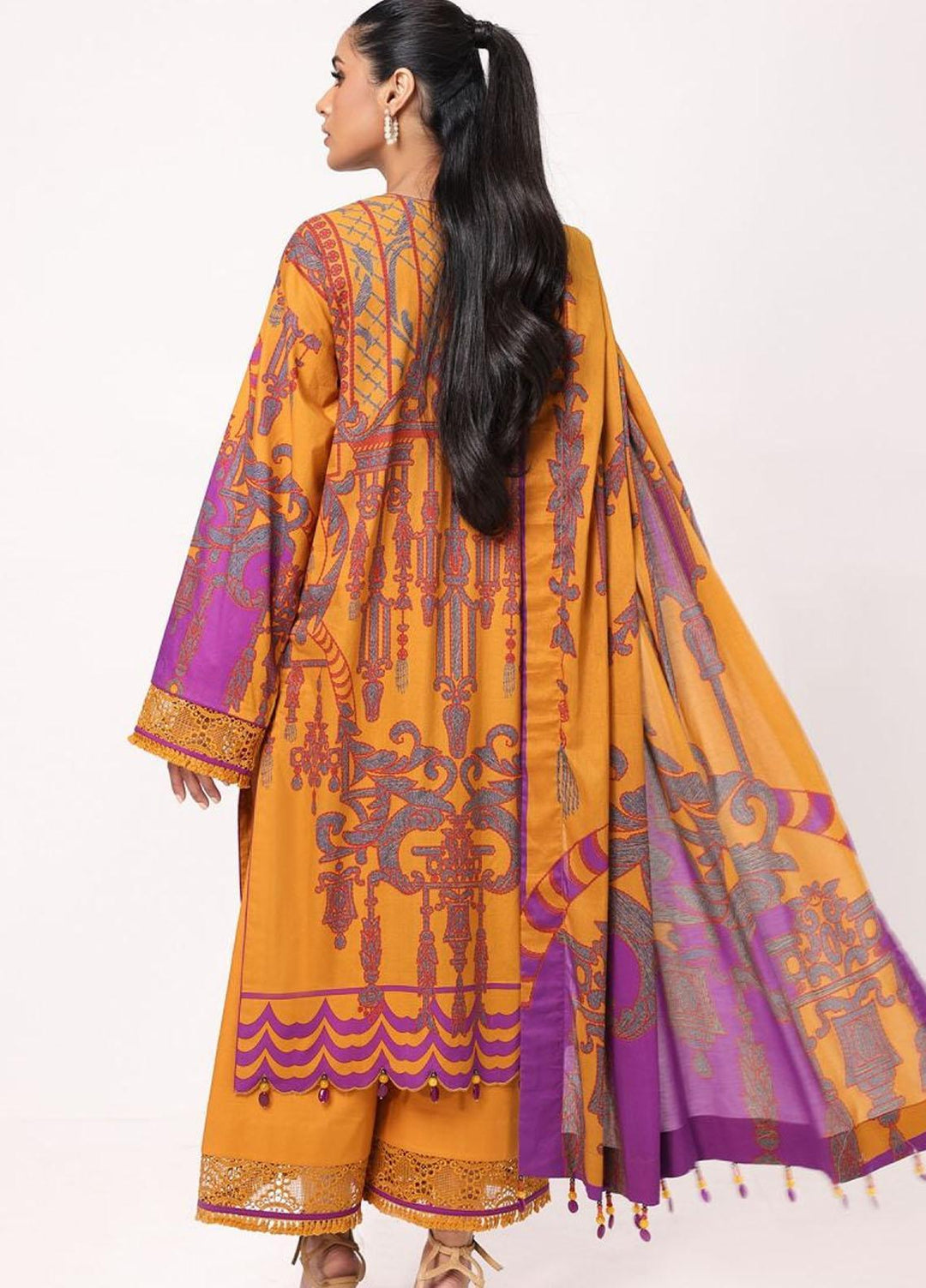 Al Karam Printed Lawn Suits Unstitched 3 Piece AK22S SS-22-22 Mustard - Summer Collection