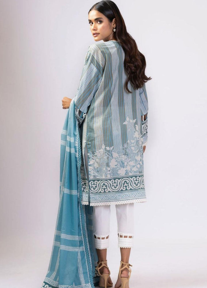 Al Karam Printed Lawn Suits Unstitched 3 Piece AK22S SS-23-22 Light Blue - Summer Collection