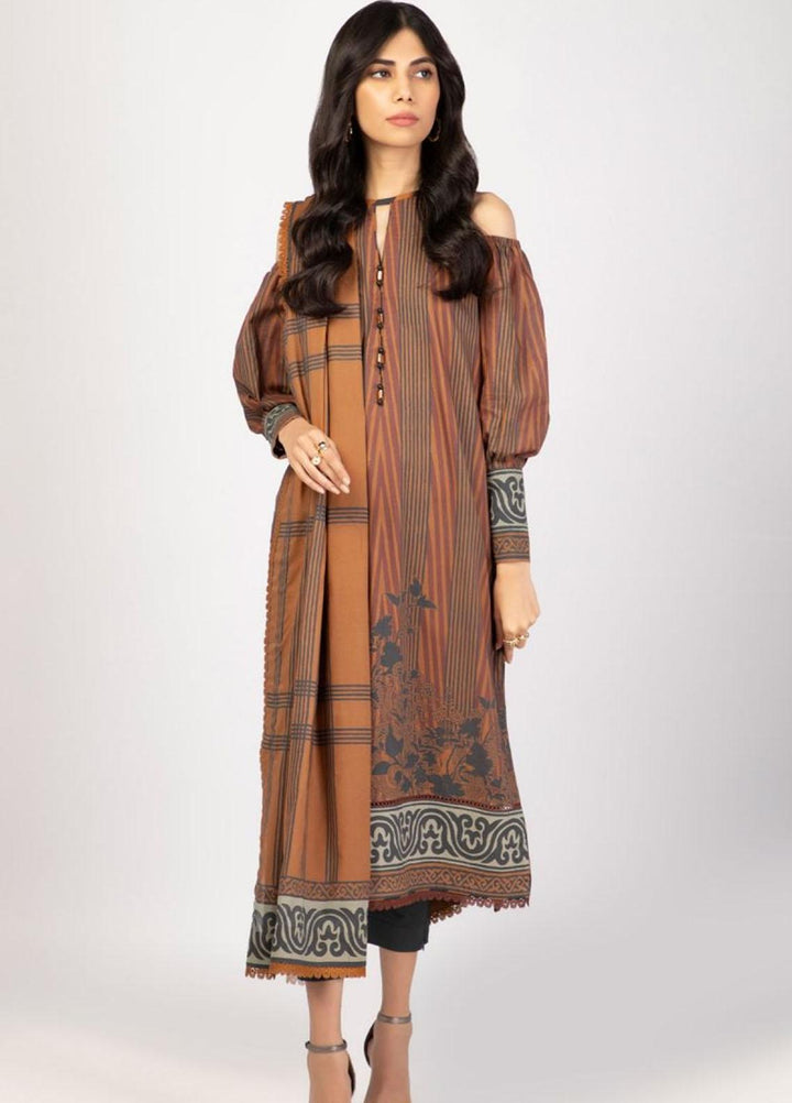 Al Karam Printed Lawn Suits Unstitched 3 Piece AK22S SS-23-22 Rust - Summer Collection
