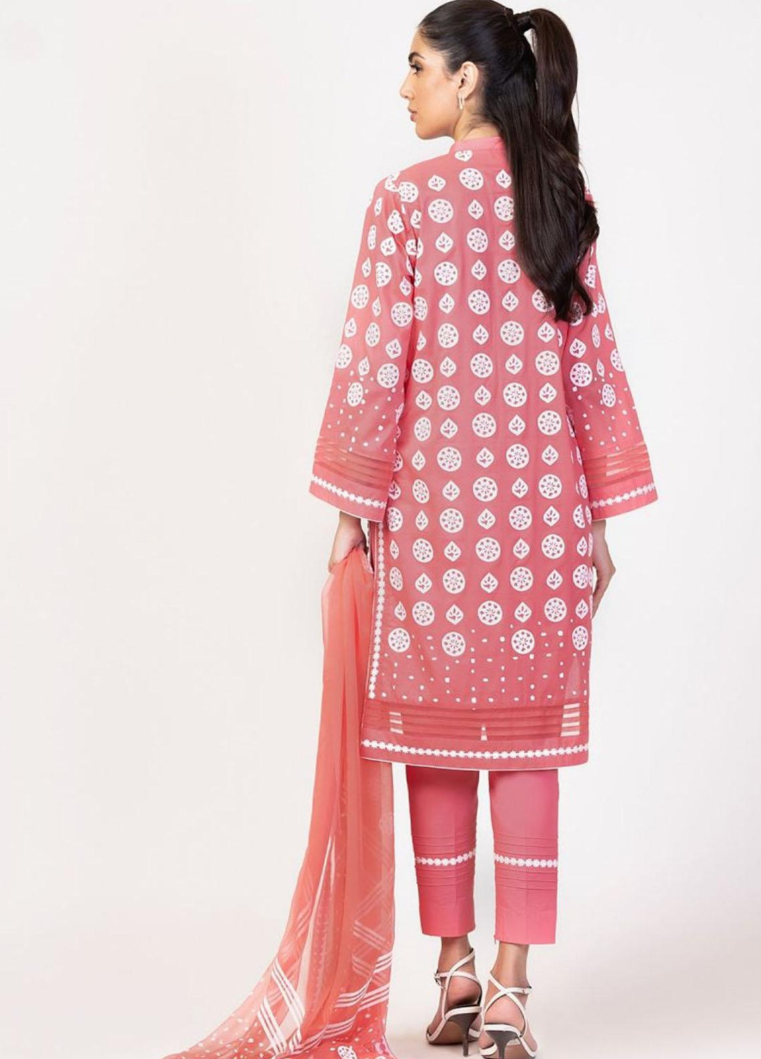Al Karam Printed Lawn Suits Unstitched 3 Piece AK22S SS-24-22 Coral - Summer Collection