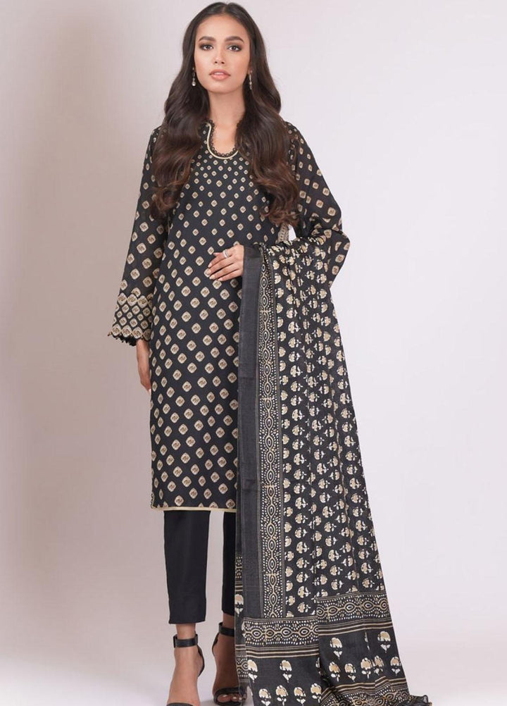 Al Karam Printed Lawn Suits Unstitched 3 Piece AK22S SS-24.1-22 Black - Summer Collection