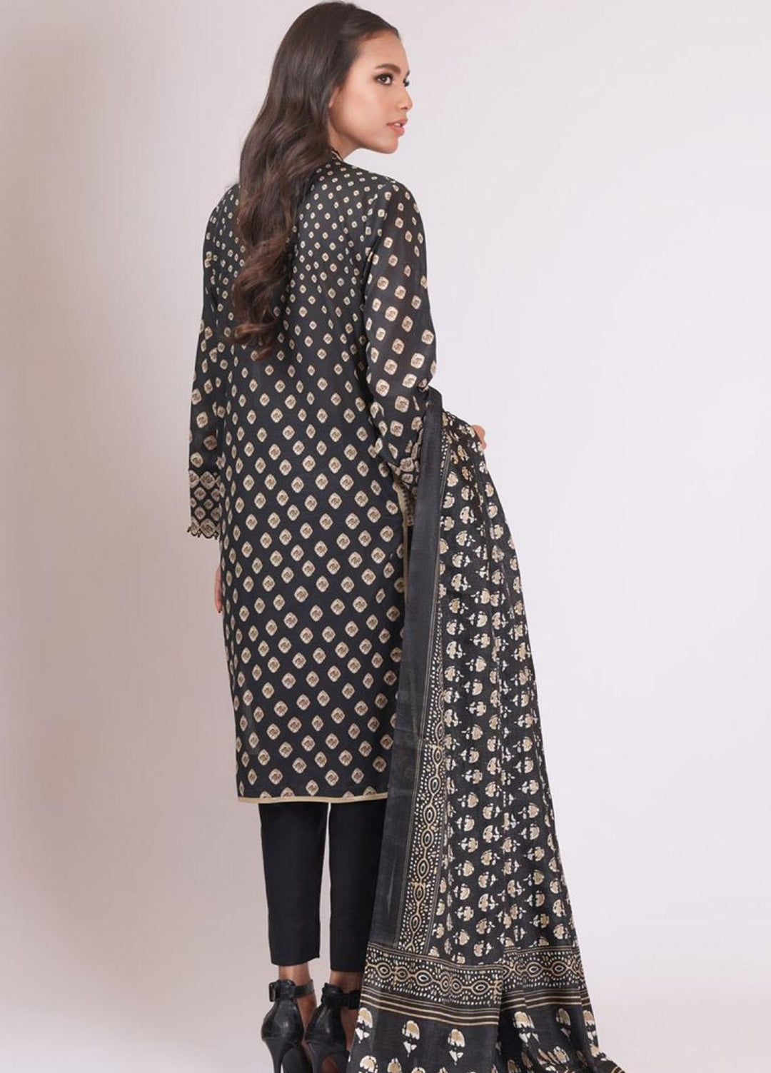 Al Karam Printed Lawn Suits Unstitched 3 Piece AK22S SS-24.1-22 Black - Summer Collection