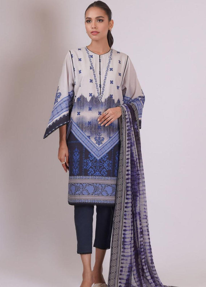 Al Karam Printed Lawn Suits Unstitched 3 Piece AK22S SS-25-22 Blue - Summer Collection
