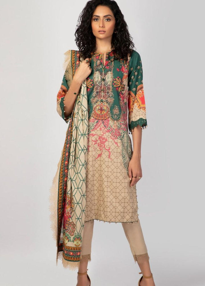 Al Karam Printed Lawn Suits Unstitched 3 Piece AK22S SS-26-22 Green - Summer Collection