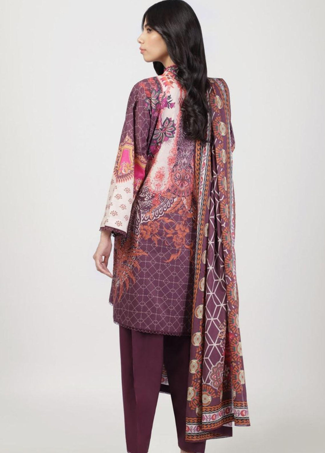 Al Karam Printed Lawn Suits Unstitched 3 Piece AK22S SS-26-22 Maroon - Summer Collection