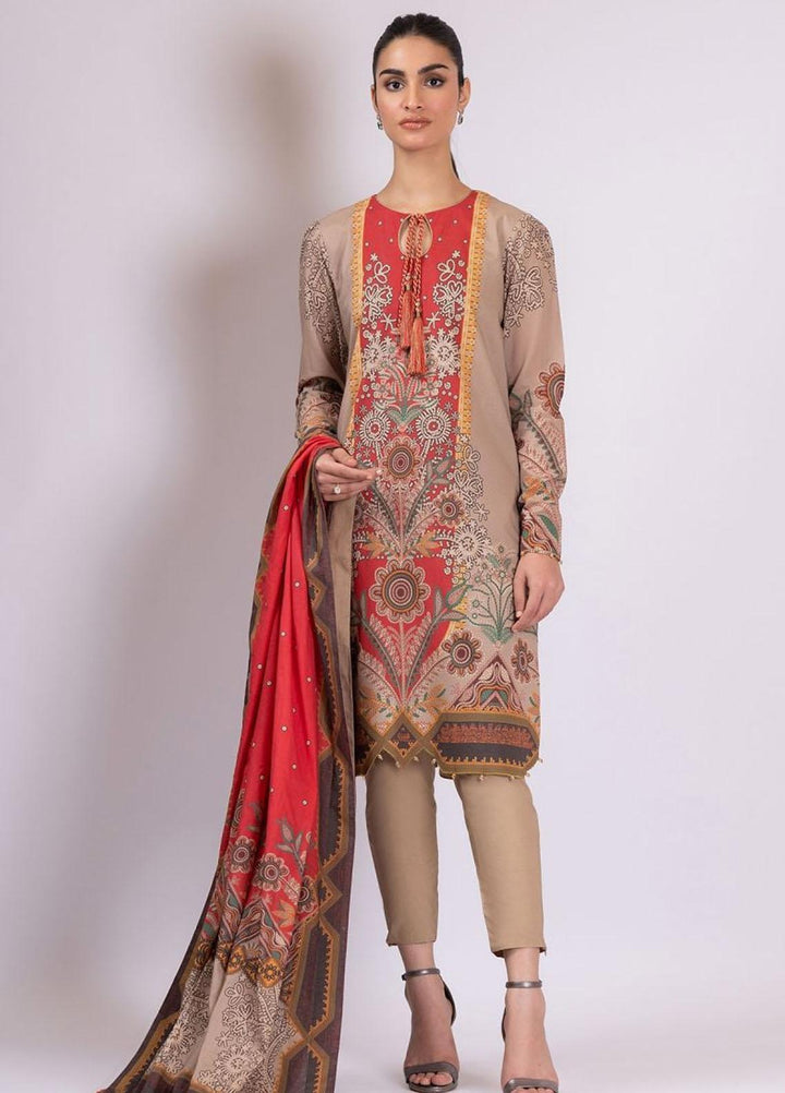 Al Karam Printed Lawn Suits Unstitched 3 Piece AK22S SS-27-22 Beige - Summer Collection