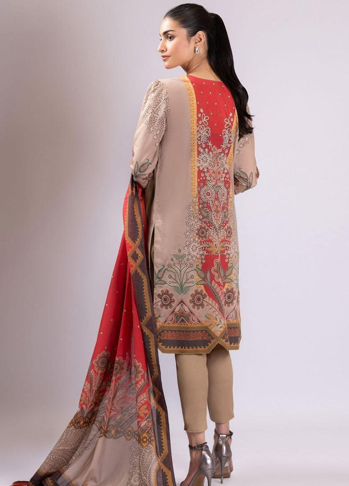 Al Karam Printed Lawn Suits Unstitched 3 Piece AK22S SS-27-22 Beige - Summer Collection