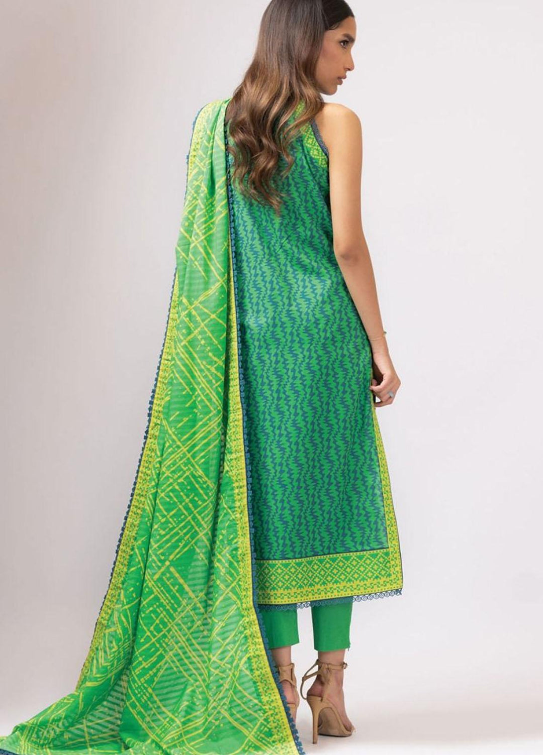 Al Karam Printed Lawn Suits Unstitched 3 Piece AK22S SS-27.1-22 Green - Summer Collection