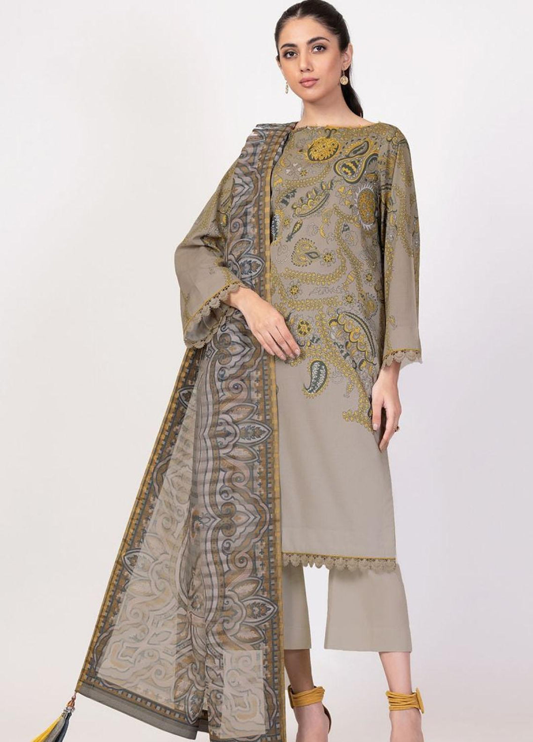 Al Karam Printed Lawn Suits Unstitched 3 Piece AK22S SS-28-22 Grey - Summer Collection