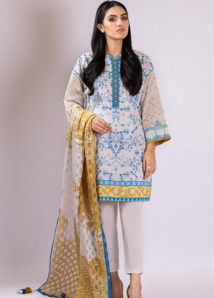 Al Karam Printed Lawn Suits Unstitched 3 Piece AK22S SS-29.1-22 Ivory - Summer Collection