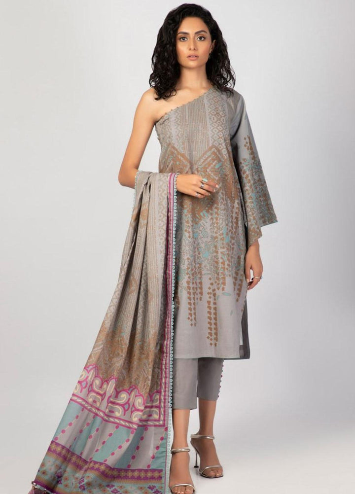 Al Karam Printed Lawn Suits Unstitched 3 Piece AK22S SS-30-22 Beige - Summer Collection