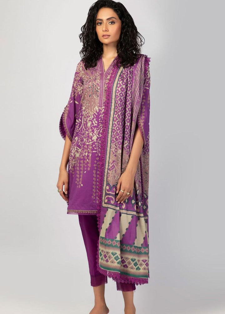 Al Karam Printed Lawn Suits Unstitched 3 Piece AK22S SS-30-22 Purple - Summer Collection