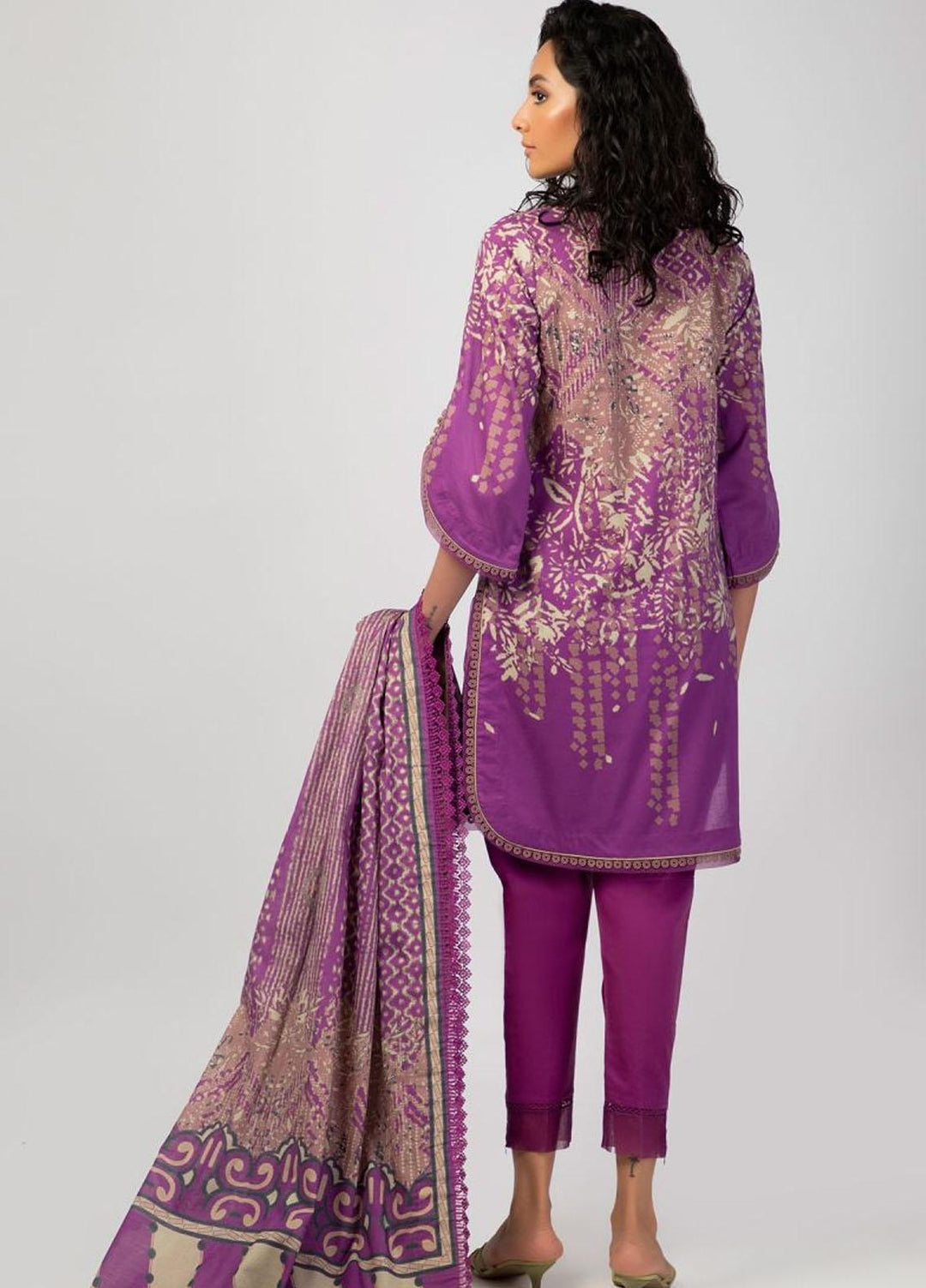 Al Karam Printed Lawn Suits Unstitched 3 Piece AK22S SS-30-22 Purple - Summer Collection