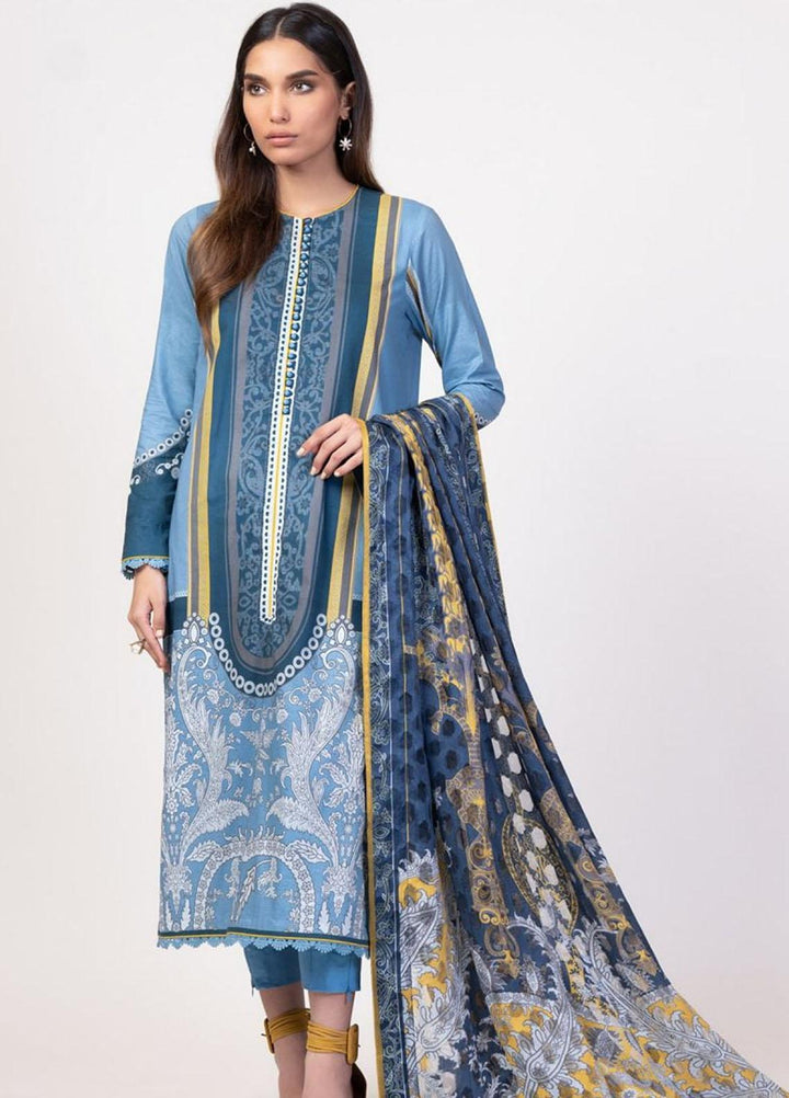 Al Karam Printed Lawn Suits Unstitched 3 Piece AK22S SS-30.1-22 Blue - Summer Collection