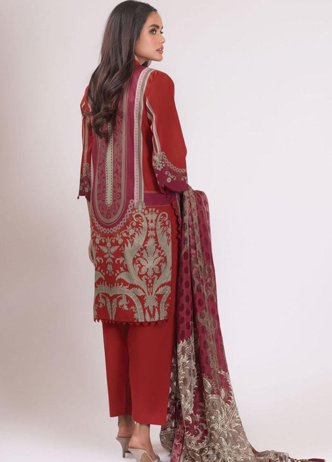 Al Karam Printed Lawn Suits Unstitched 3 Piece AK22S SS-30.1-22 Maroon - Summer Collection