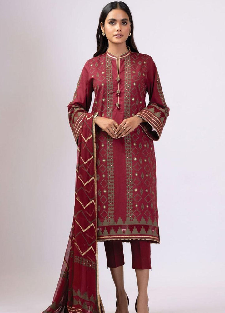 Al Karam Printed Lawn Suits Unstitched 3 Piece AK22S SS-31-22 Red - Summer Collection