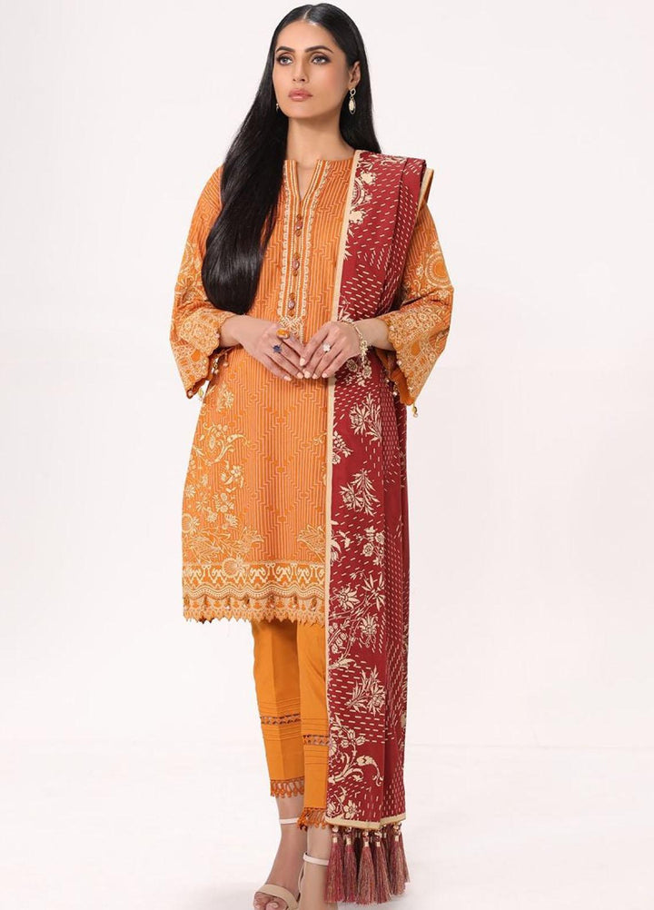 Al Karam Embroidered Lawn Suits Unstitched 3 Piece AK22S SS-31.1-22 Orange - Summer Collection