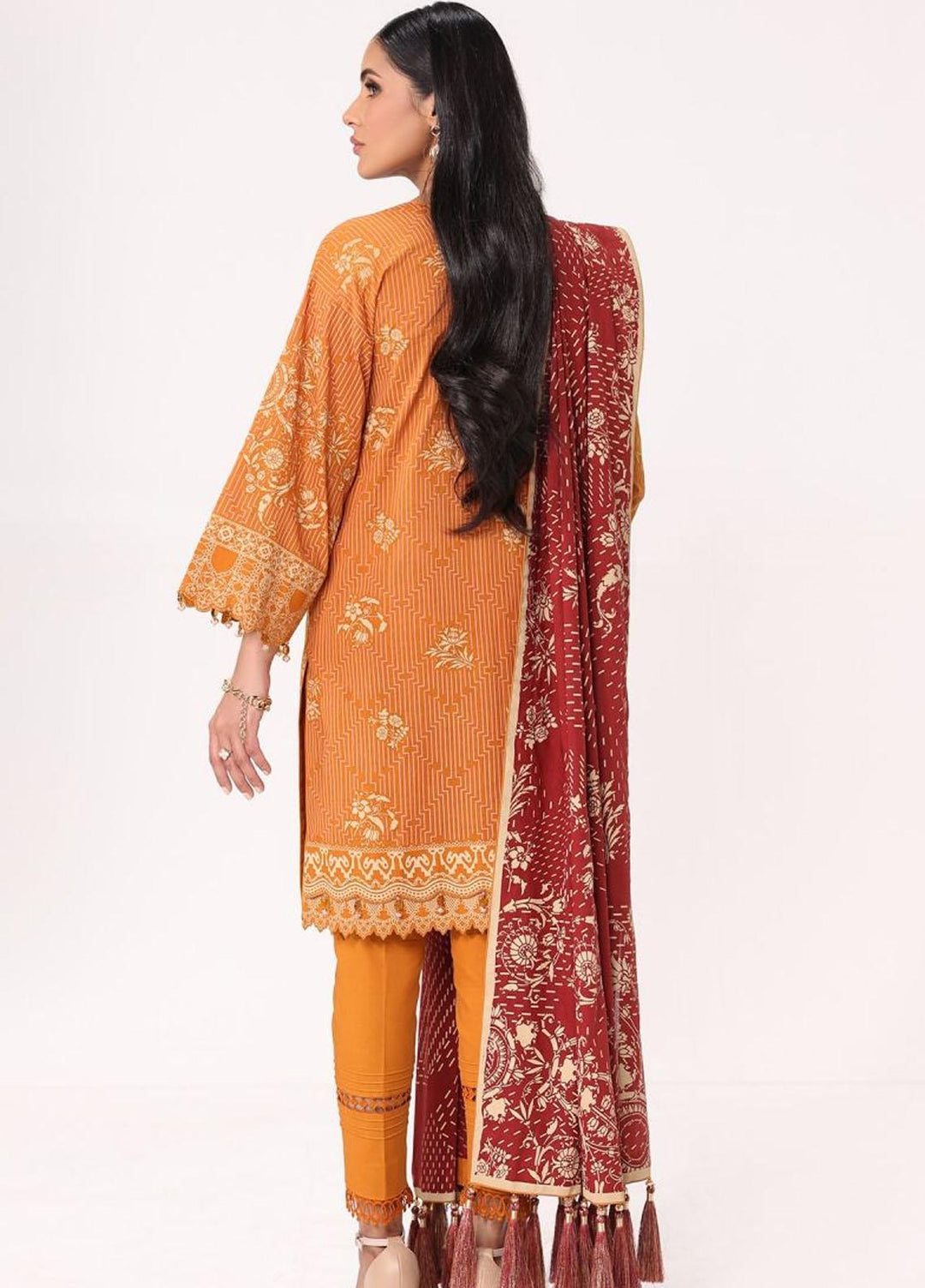 Al Karam Embroidered Lawn Suits Unstitched 3 Piece AK22S SS-31.1-22 Orange - Summer Collection