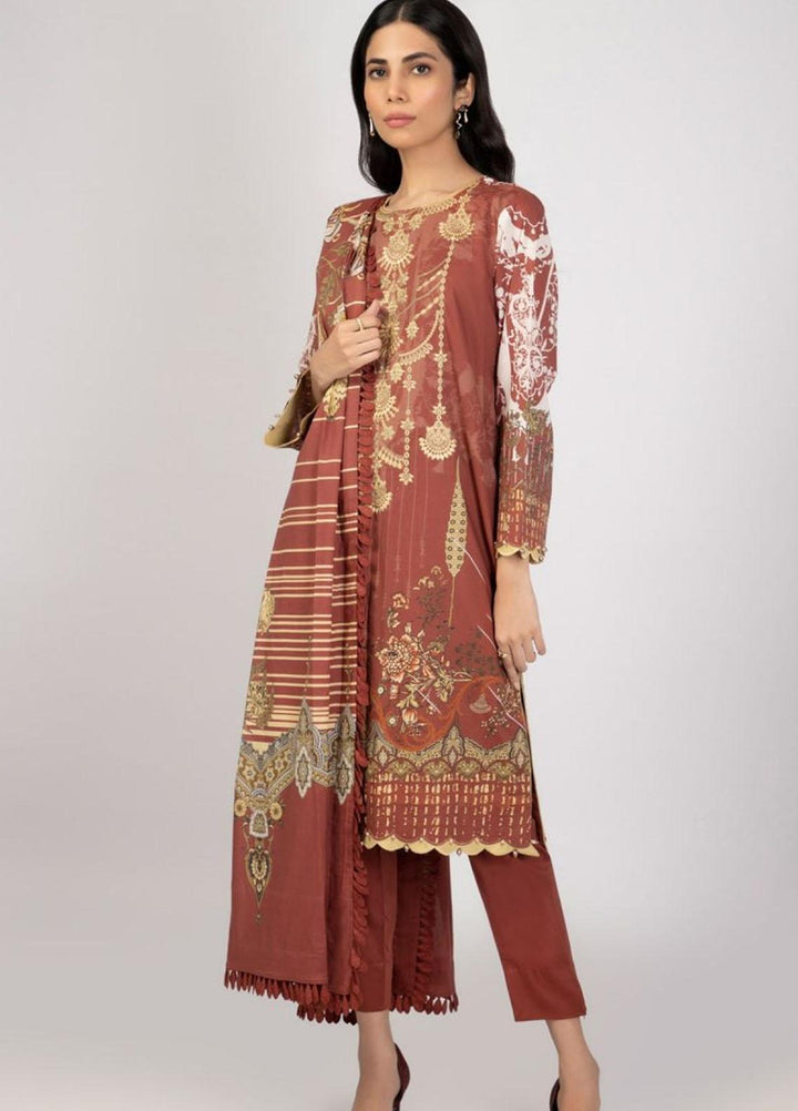 Al Karam Embroidered Lawn Suits Unstitched 3 Piece AK22S SS-34.1-22 Rust - Summer Collection