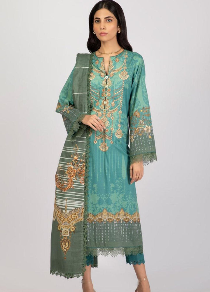 Al Karam Embroidered Lawn Suits Unstitched 3 Piece AK22S SS-34.1-22 Teal - Summer Collection