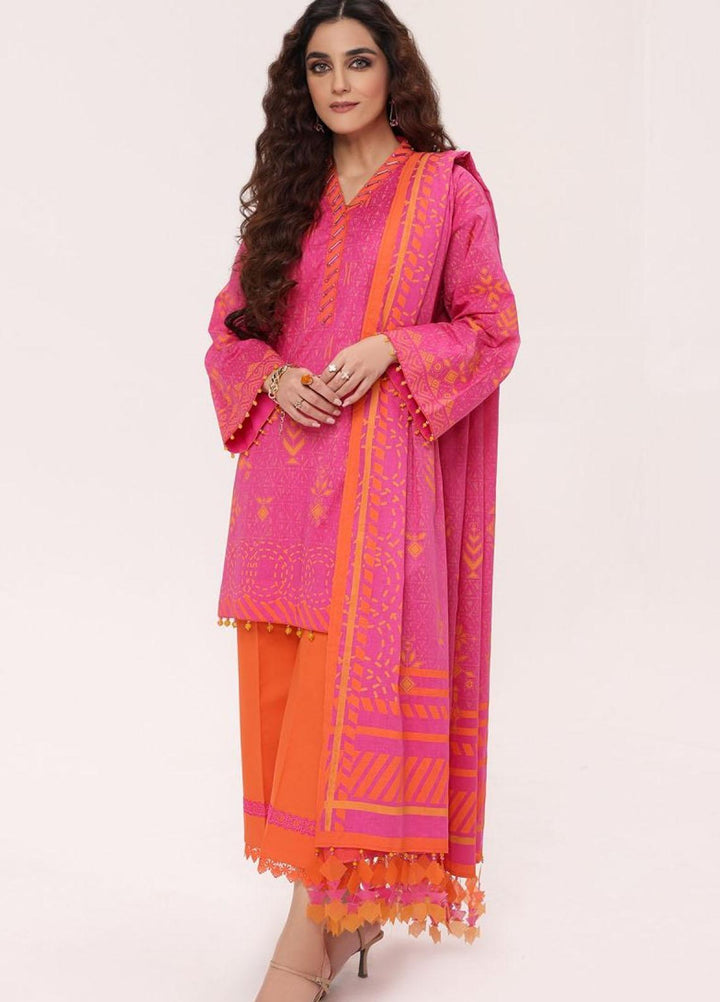 Al Karam Printed Lawn Suits Unstitched 3 Piece AK22S SS-35.1-22 Pink - Summer Collection