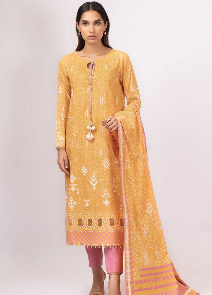 Al Karam Printed Lawn Suits Unstitched 3 Piece AK22S SS-35.1-22 Yellow - Summer Collection