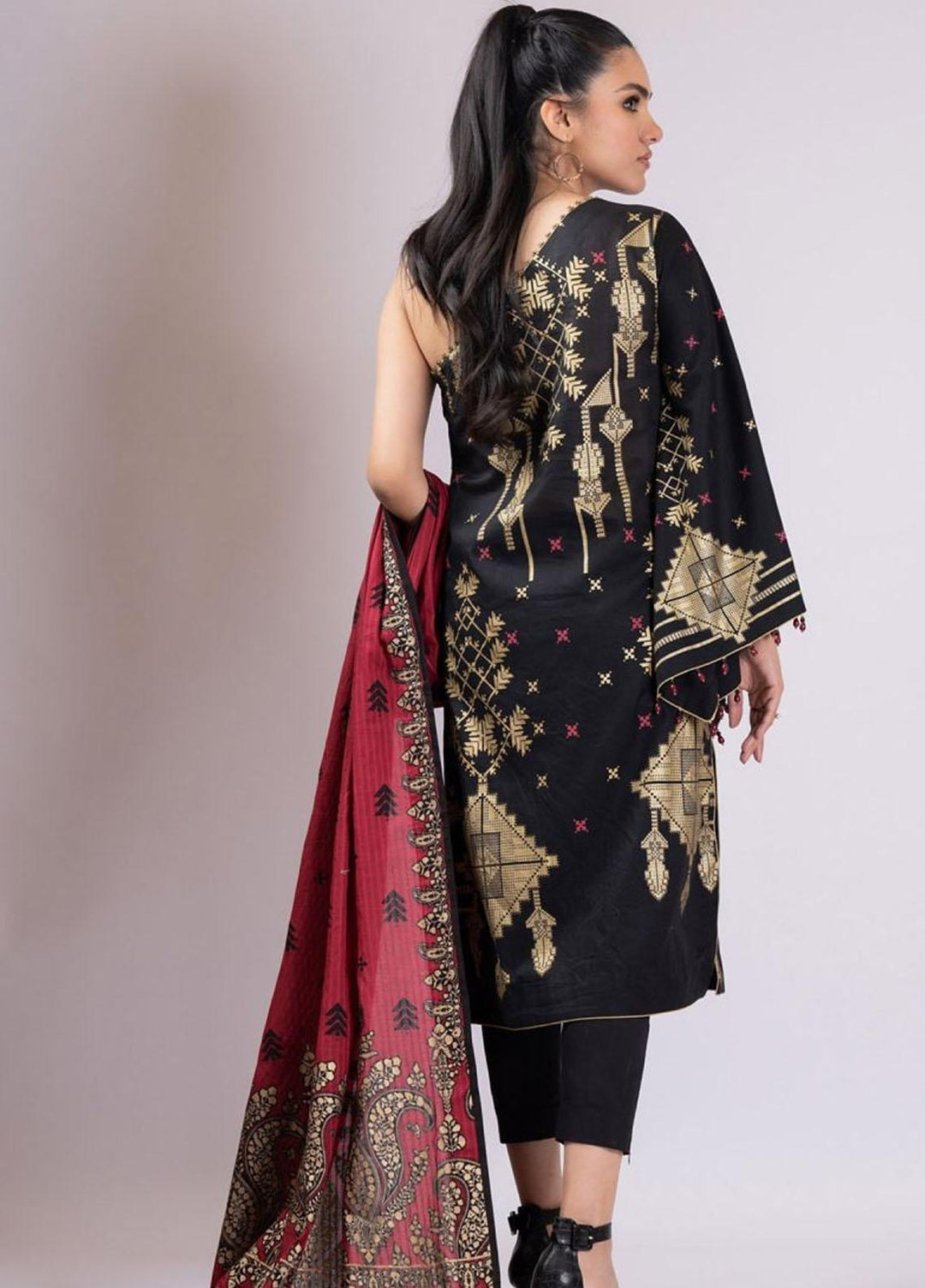 Al Karam Printed Lawn Suits Unstitched 3 Piece AK22S SS-36-22 Black - Summer Collection