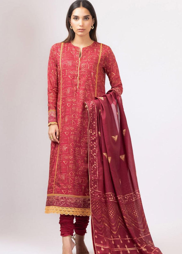 Al Karam Printed Lawn Suits Unstitched 3 Piece AK22S SS-36.1-22 Red - Summer Collection